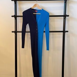 Staud size S two tone blue button up long cardigan dress